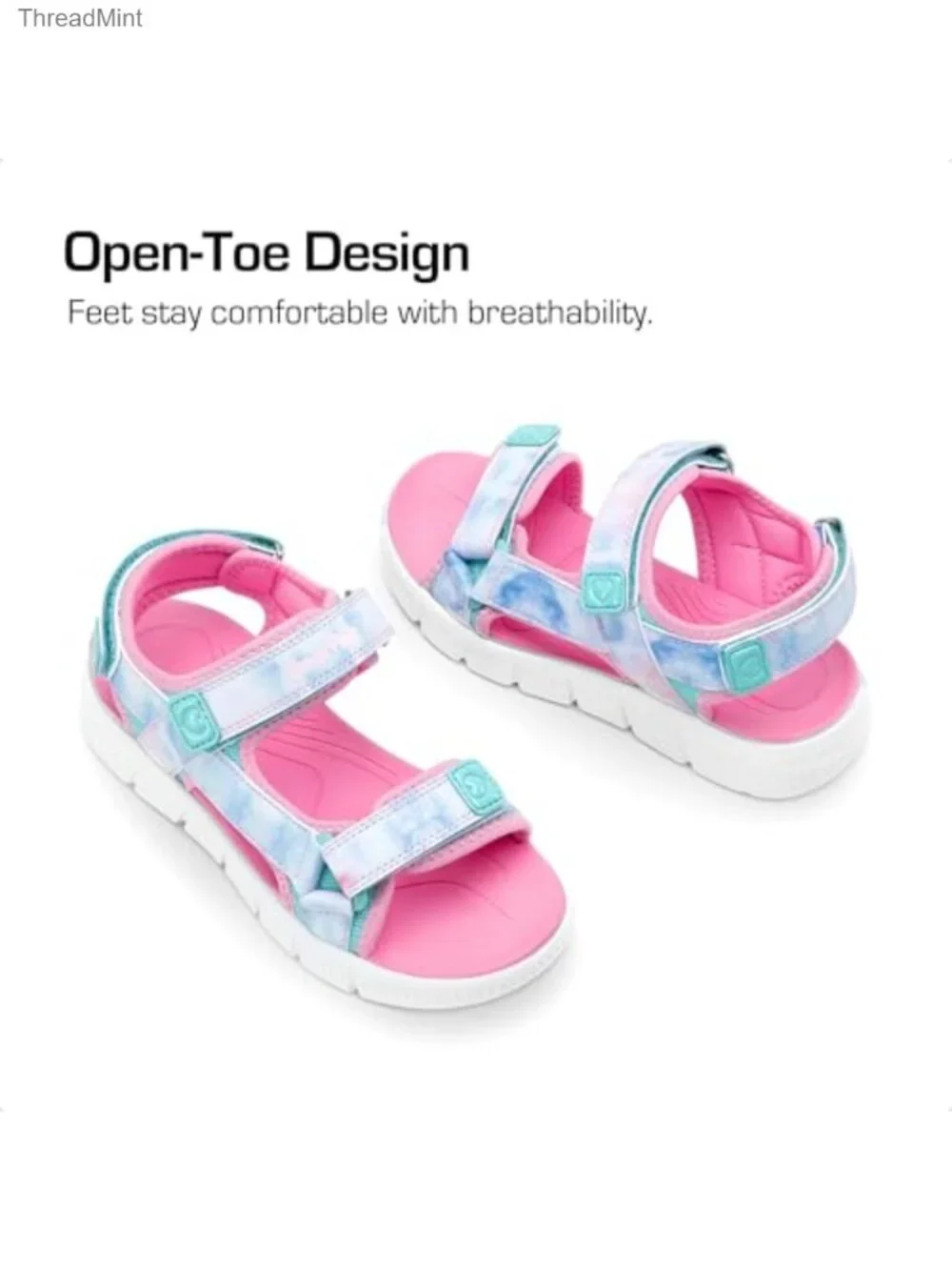 Girls Summer Sandals Faux Leather Mesh Hook Loop
